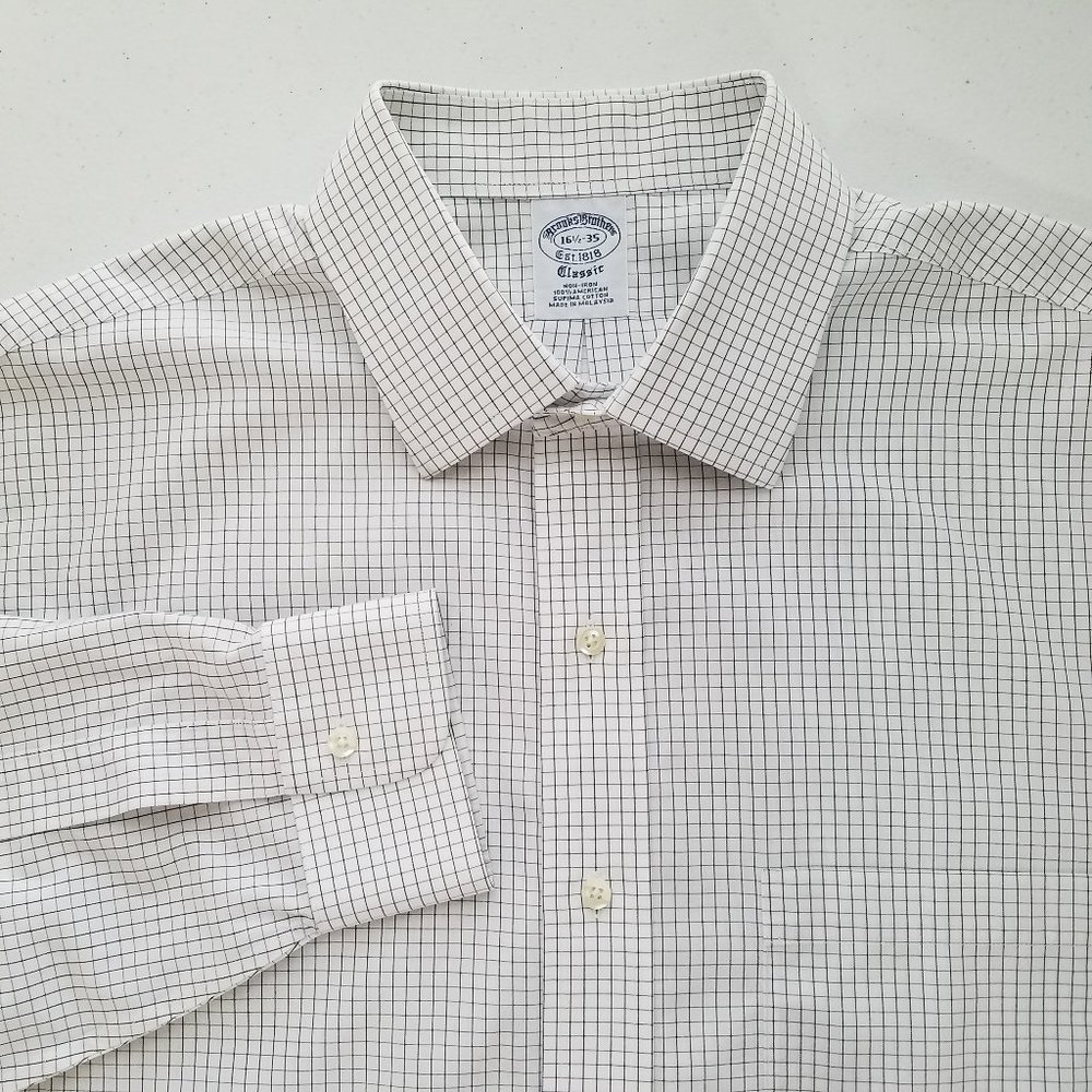 Brooks‎ Brothers Classic Plaid Button Front Dress Shirt Mens Size 16.5-35